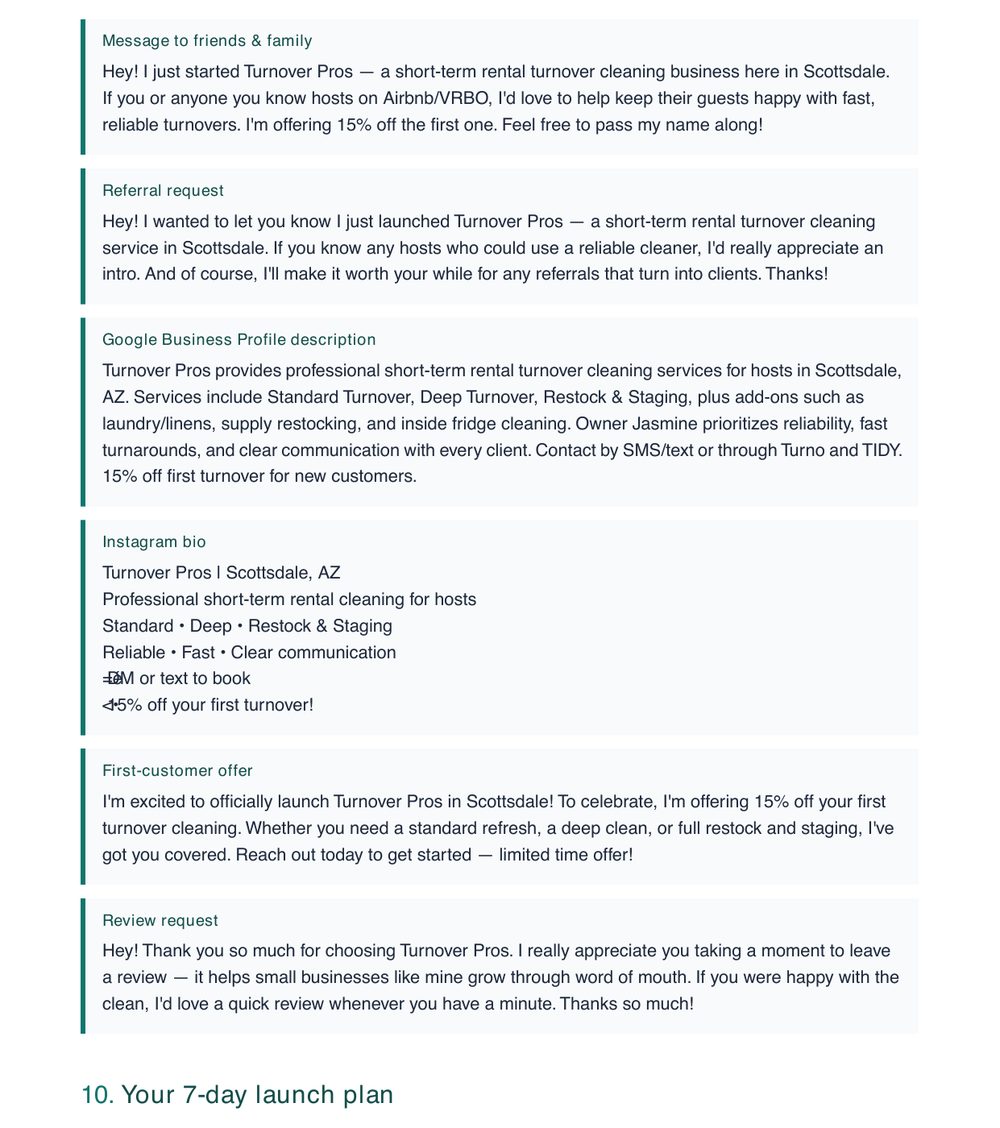 7-day launch plan preview