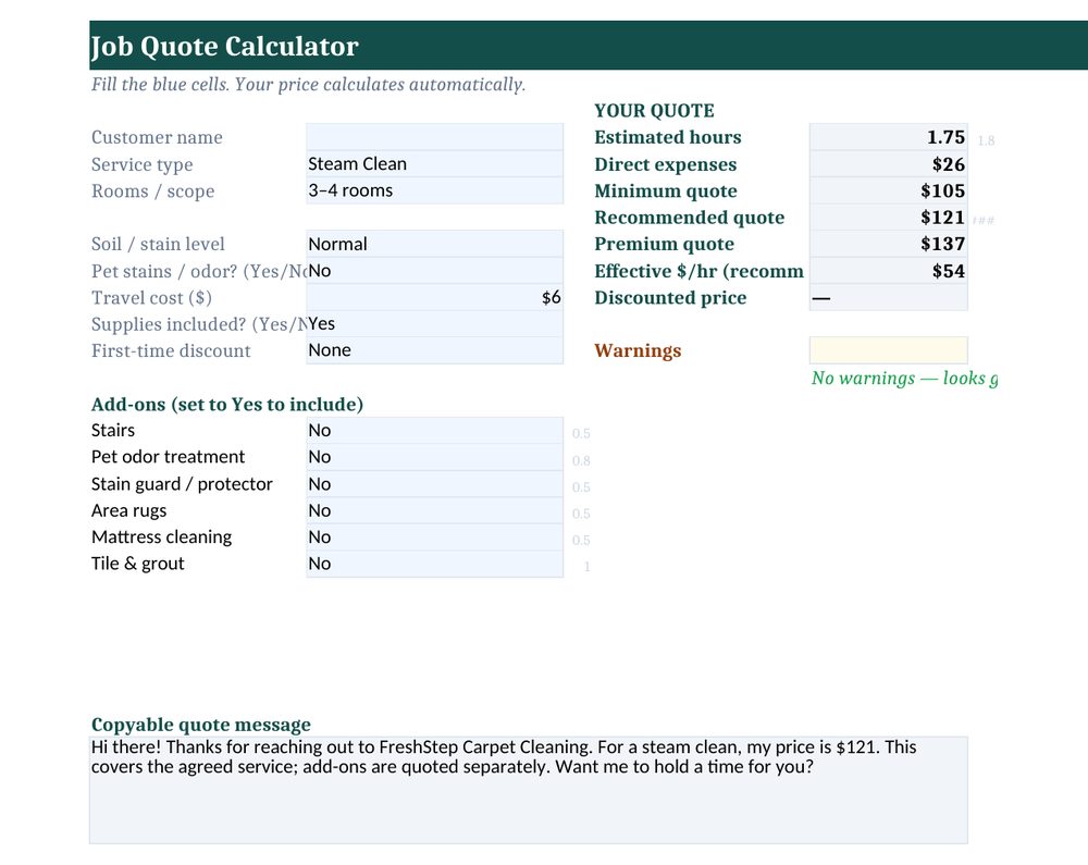 Job quote calculator preview