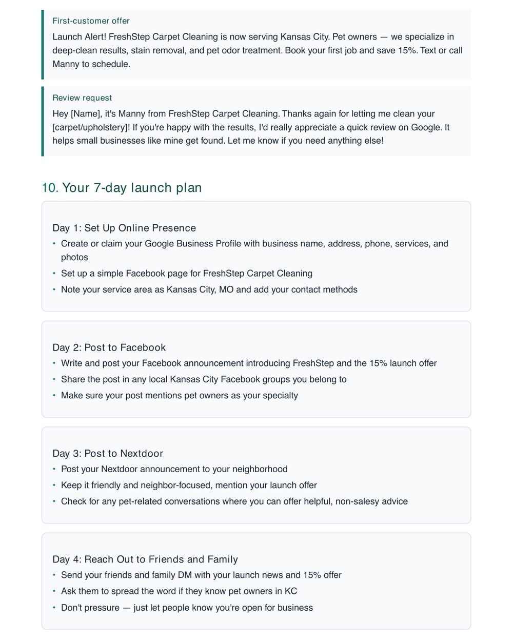 7-day launch plan preview