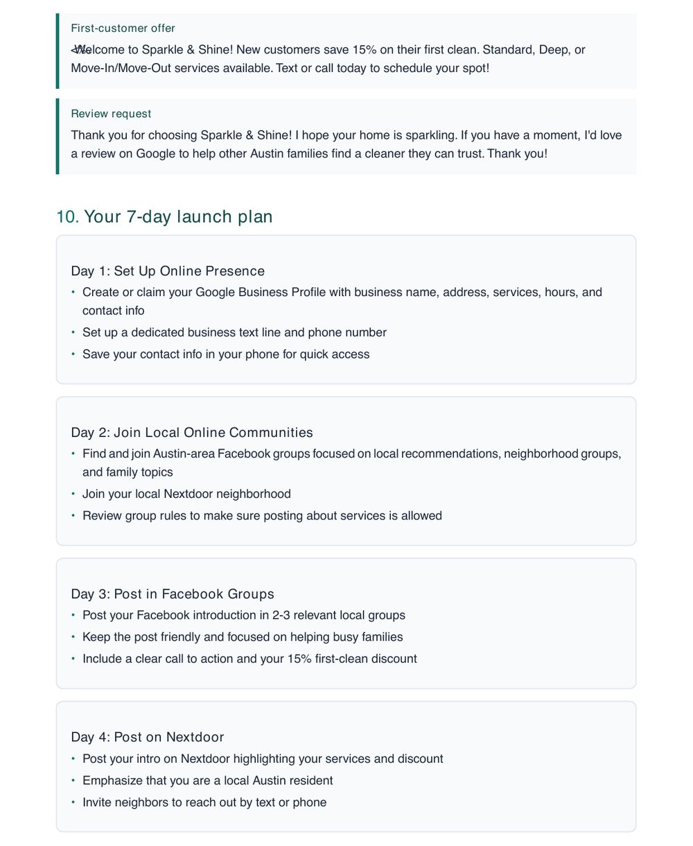 7-day launch plan preview