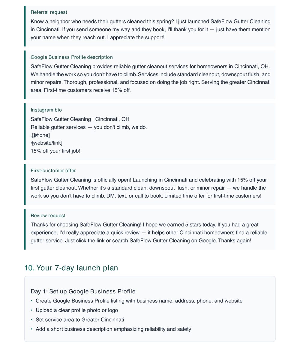 7-day launch plan preview