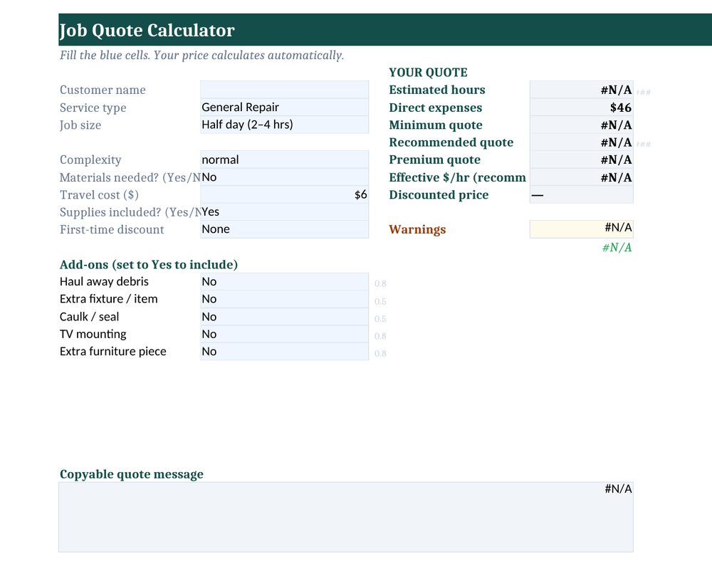 Job quote calculator preview