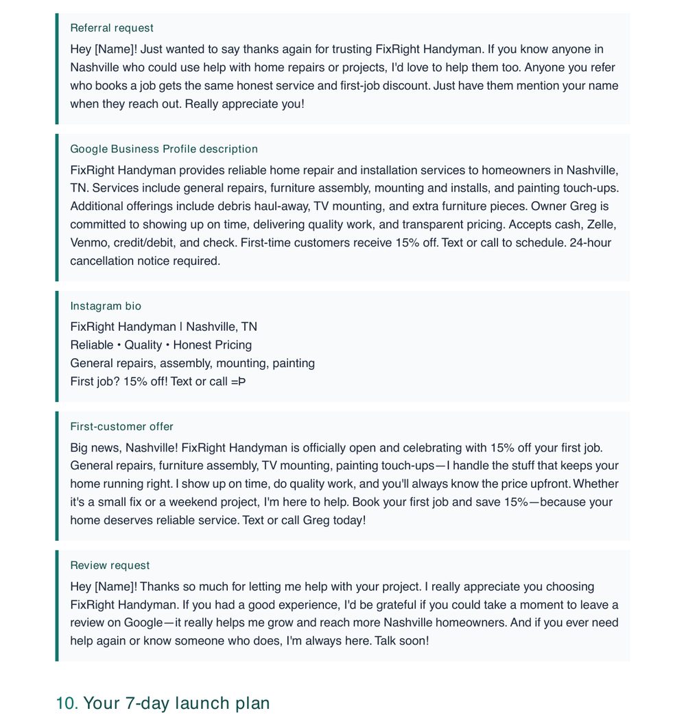 7-day launch plan preview