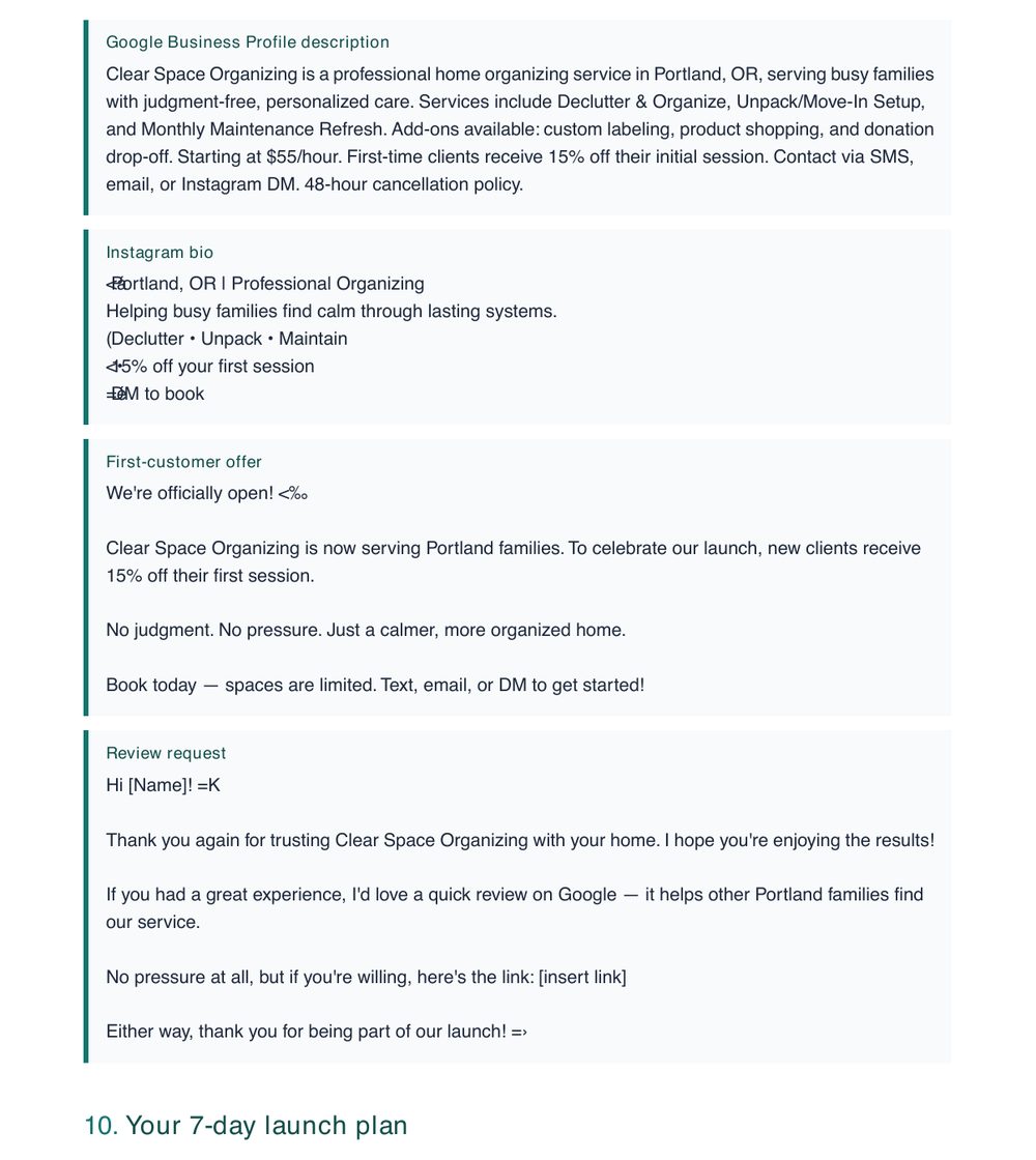 7-day launch plan preview