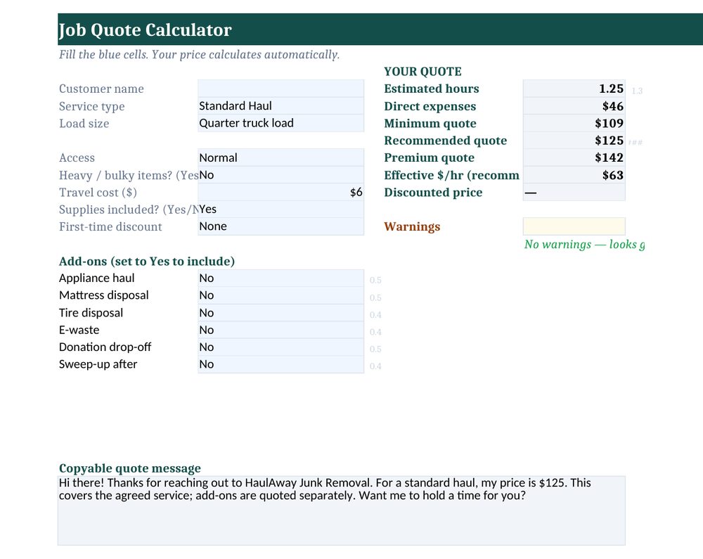Job quote calculator preview