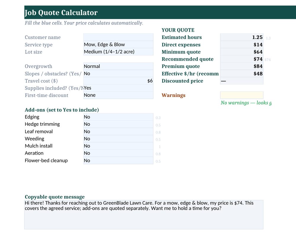 Job quote calculator preview