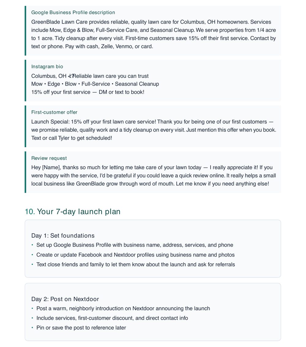 7-day launch plan preview