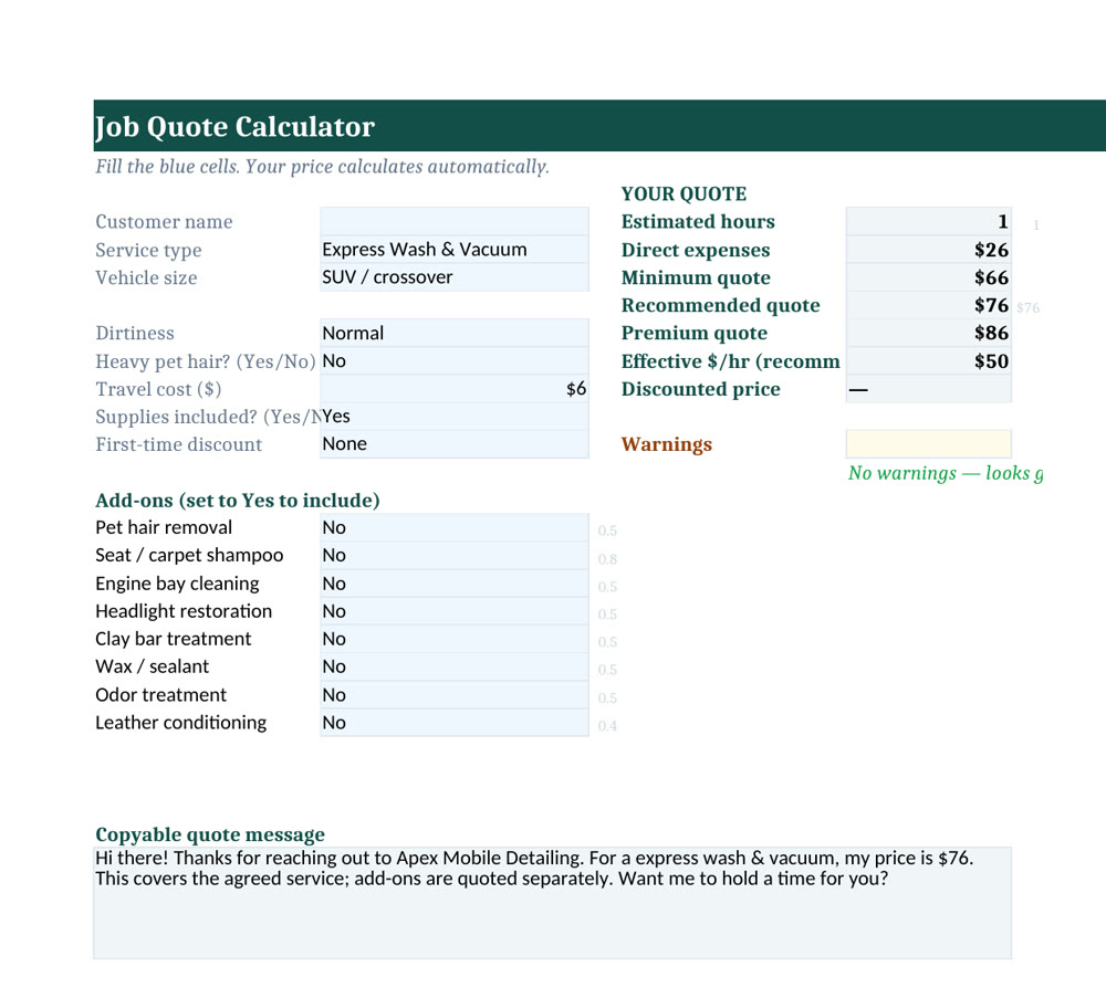 Job quote calculator preview