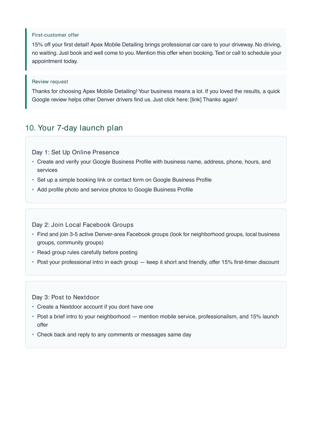 7-day launch plan preview