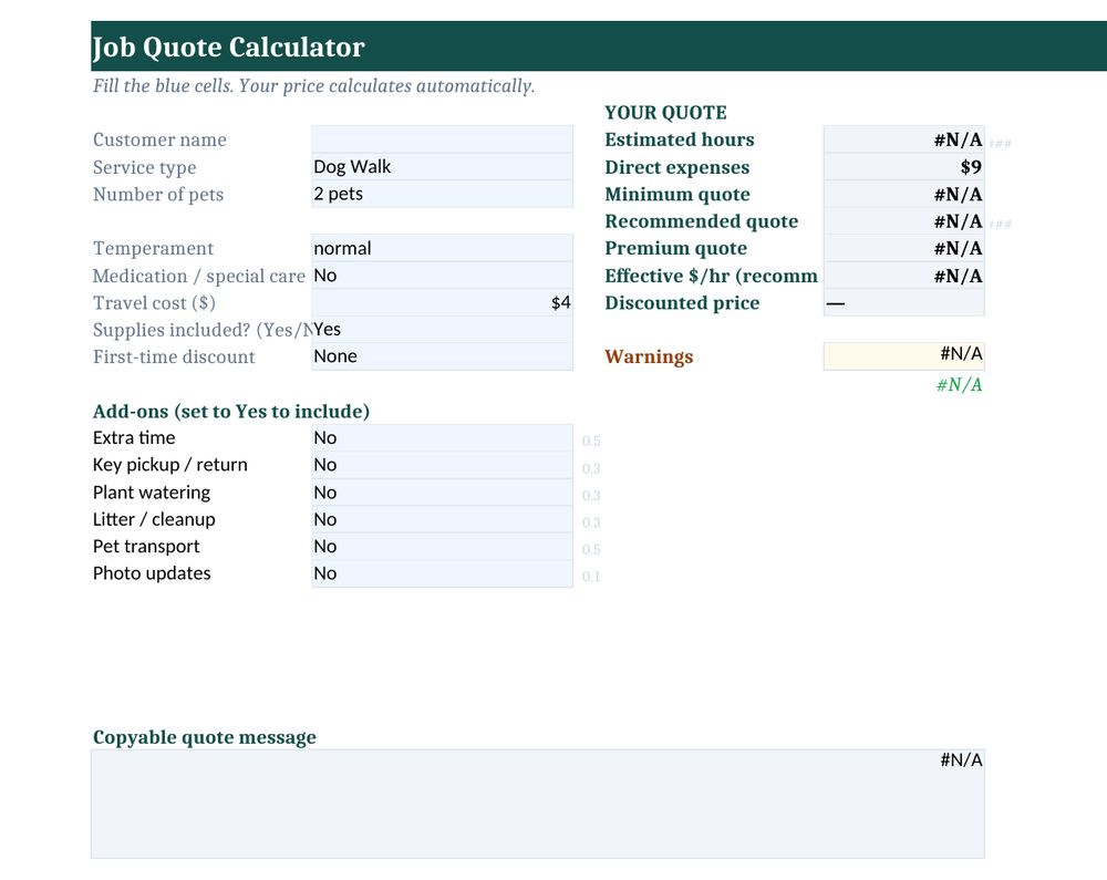 Job quote calculator preview