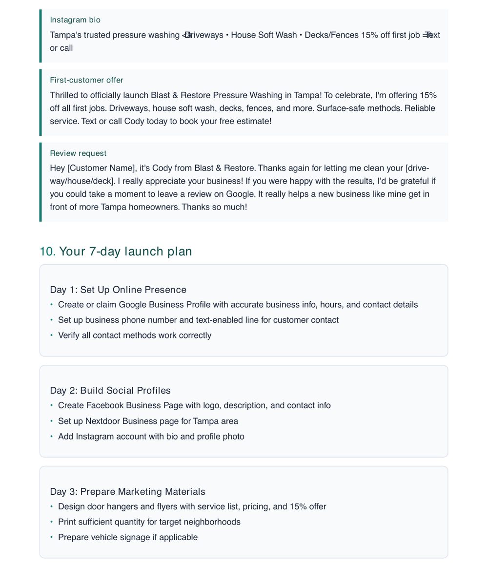7-day launch plan preview