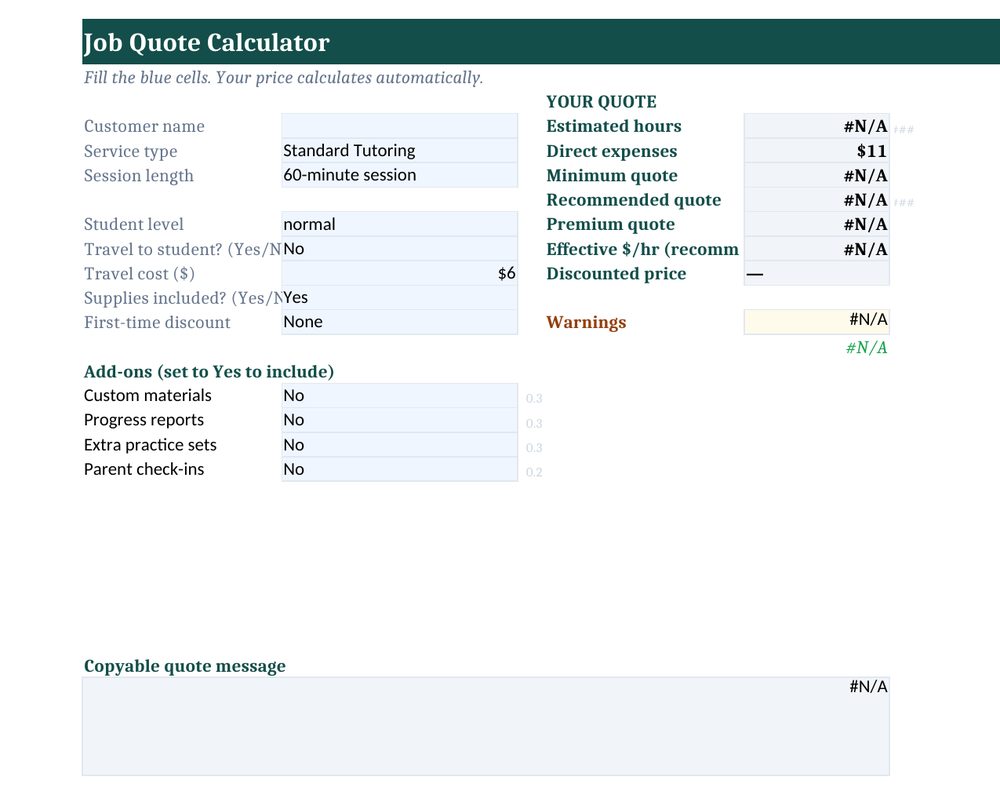 Job quote calculator preview