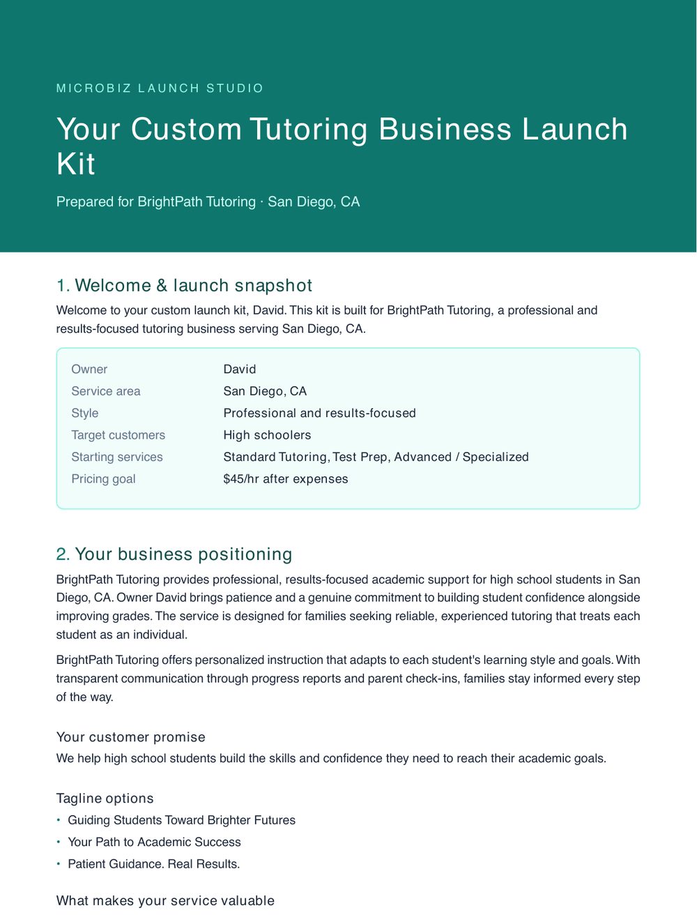 Personalized launch guide preview