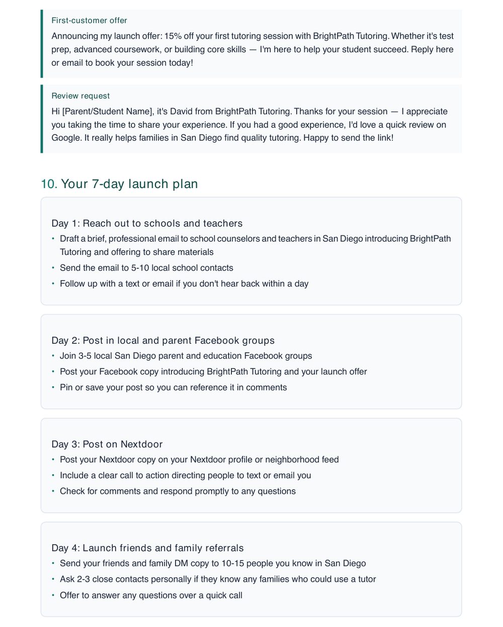 7-day launch plan preview