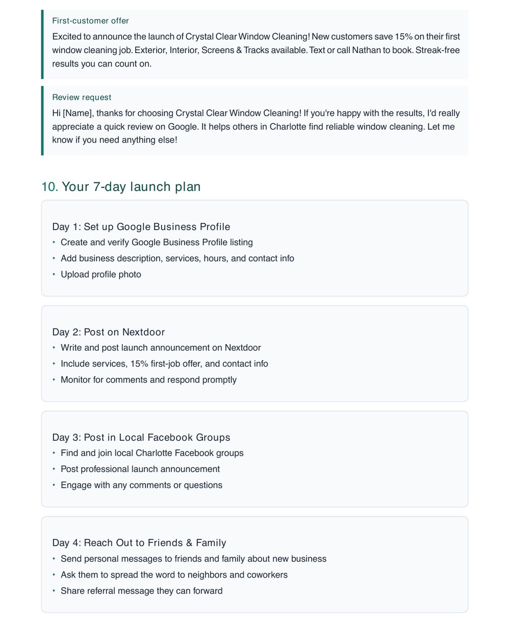 7-day launch plan preview